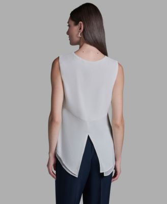 Women's V-Neck Lace Detail Pull-On Top