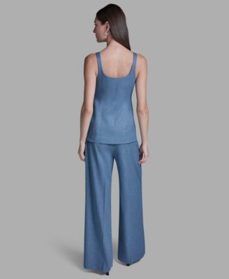 Women's Scoop Neck Front Button Denim Vest