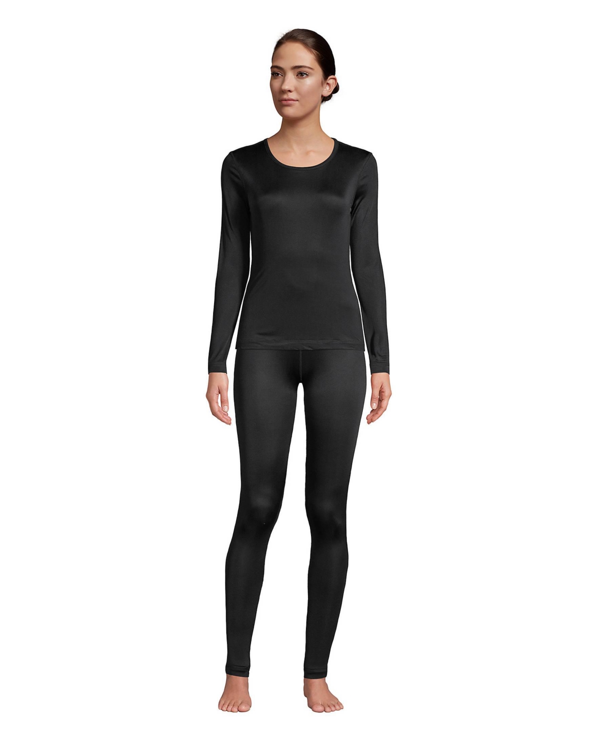 Lands' End Women's Silk Interlock Long Sleeve Crewneck Long Underwear Top