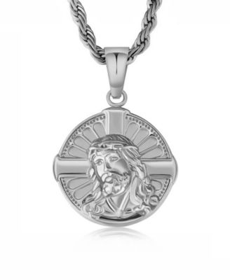 Men's Stainless Steel Jesus Cross Coin Pendant Necklace
