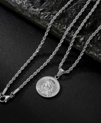 Men's Jesus Coin Stainless Steel Pendant Necklace