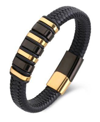 Men's Imperium Gold-Tone Leather & Stainless Steel Bracelet