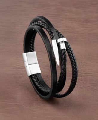 Men's Noir Forge Leather & Stainless Steel Bracelet