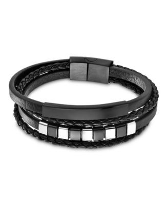 Men's Corvian Band Leather Bracelet in Stainless Steel