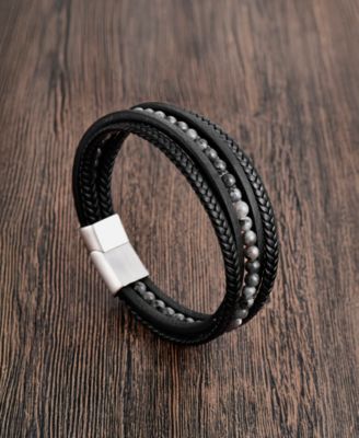 Men's Band Leather Bracelet in Stainless Steel