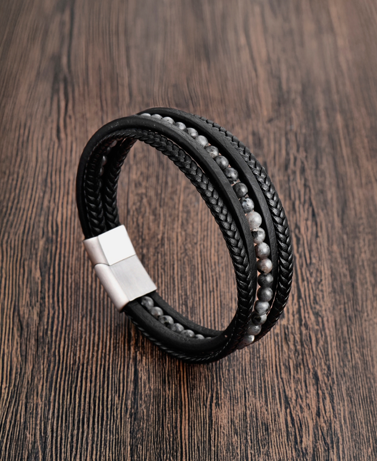 Rhona Sutton Men's Band Leather Bracelet in Stainless Steel