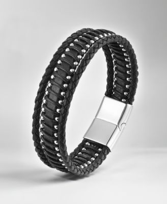 Men's Fortis Leather & Stainless Steel Bracelet