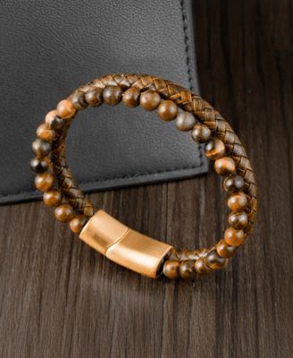 Men's Brown Leather Bracelet in Stainless Steel