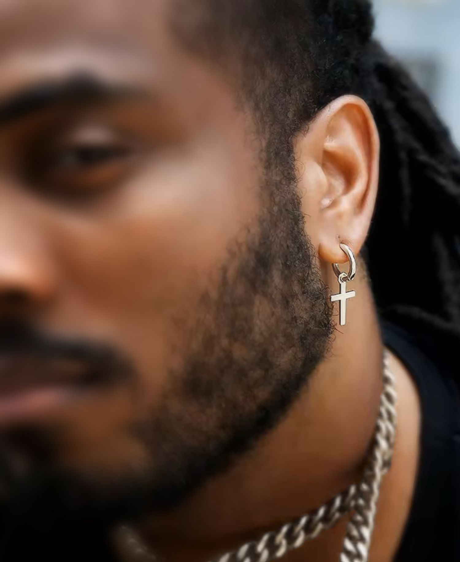 Men's Classic Cross Hoop Earrings in Sterling Silver