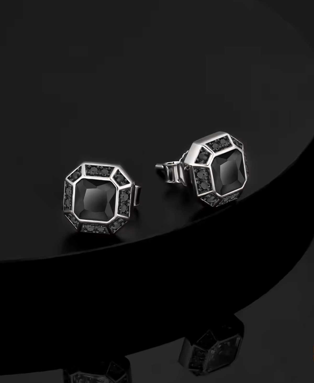 Rhona Sutton Men's Stud Earrings in 14k White Gold Plated Sterling Silver