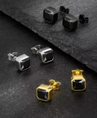 Men's Noble Stud Earrings in 14k White Gold Plated Over Sterling Silver