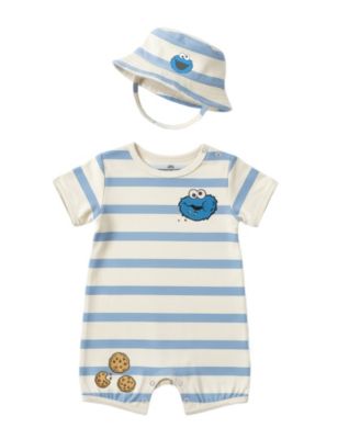 Baby Boys' Cookie Monster Short-Sleeve Romper and Hat, 2-Piece Set