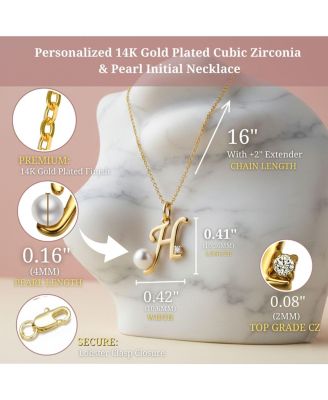 Dainty Personalized 14K Gold Plated CZ & Pearl Initial Necklace