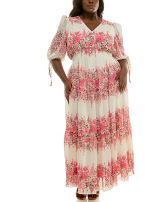 Women's Plus Size Floral Chiffon A-Line Midi Dress
