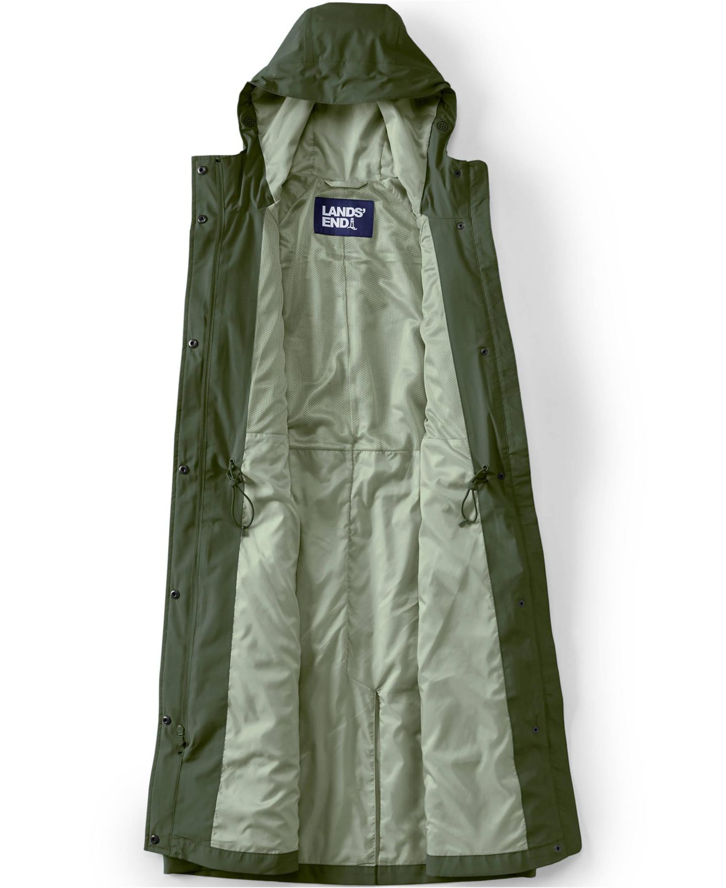 Женские куртки Lands' End Plus Size Squall Packable Long Raincoat, цвет: Оливковый зелёный — фото 4