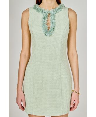 Women's Tweed Racerback Floral Trim Mini Dress
