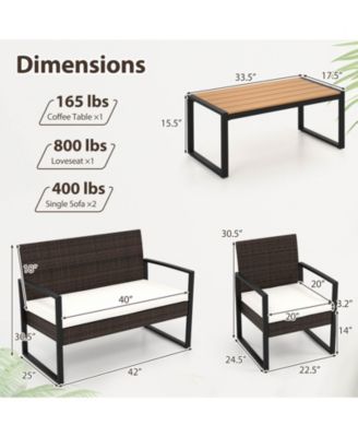 8 Pieces Patio Furniture Set PE Rattan Porch Chairs w/ Loveseat & Coffee Table