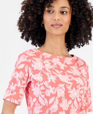 Petite Floral Knit Elbow-Sleeve Top