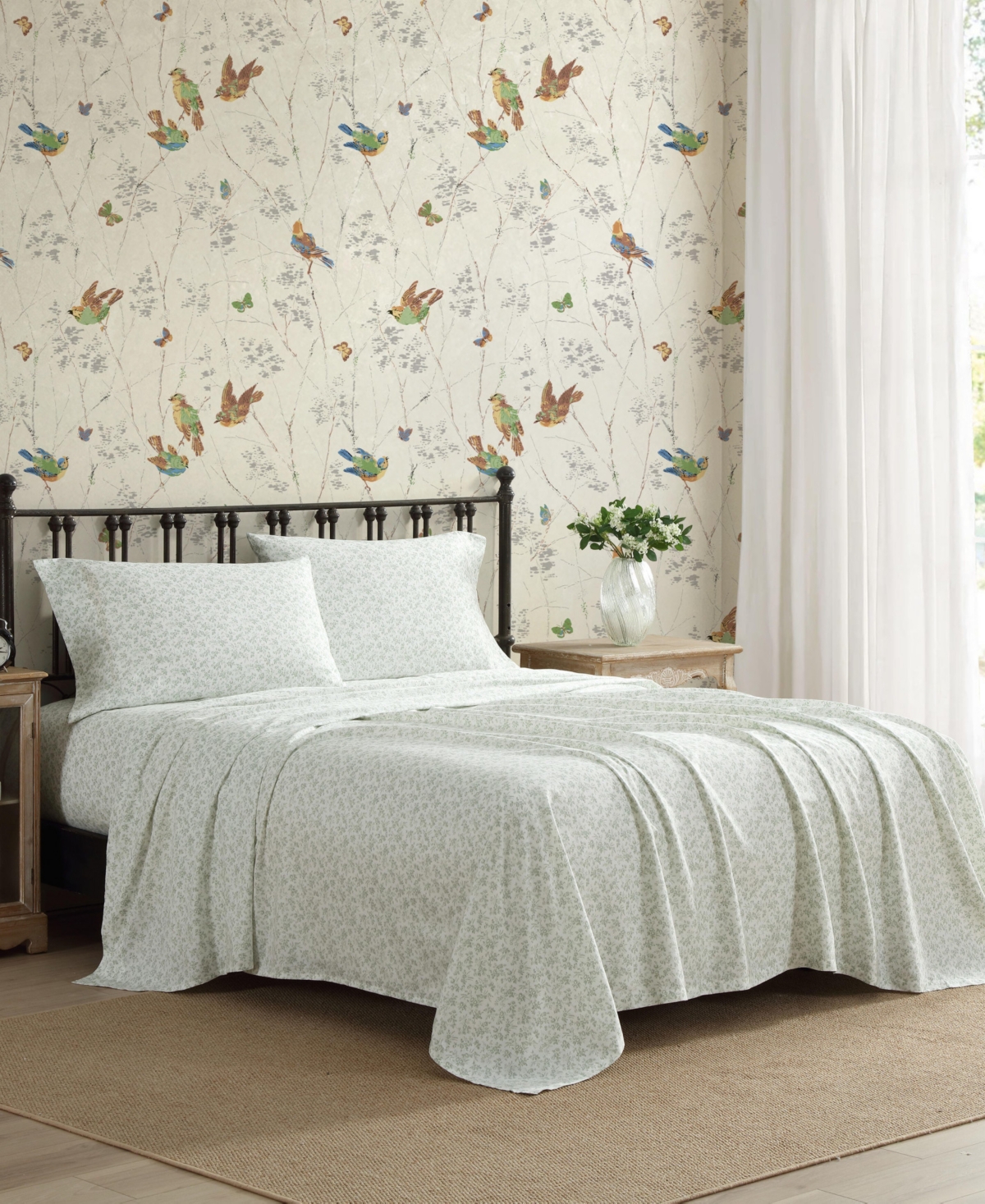 Laura Ashley Floral Toile 300-Thread Count Cotton Sateen 4-Pc. Sheet Set
