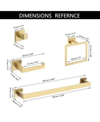 5 Pieces Bathroom Hardware Set, Towel Bar, Towel Holder, Toilet Paper Holder and Towel Hook, Stainless Steel Bath Accessories Kit - Gold