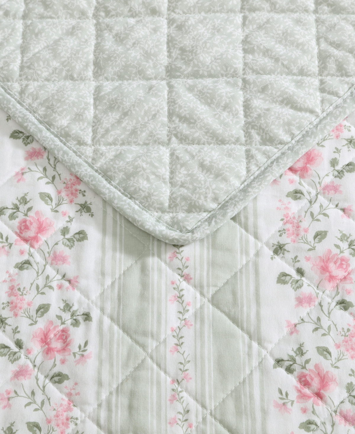 Laura Ashley Rosebud Stripe Reversible 3-Pc. Quilt Set