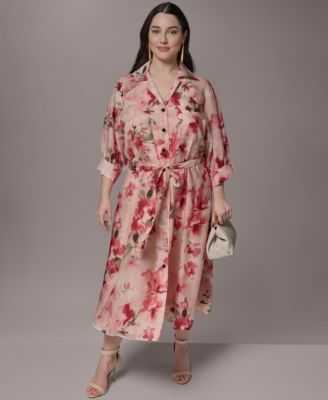 Plus Size Short-Sleeve Organza Shirt Dress