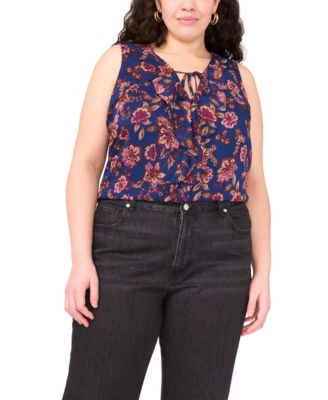 Plus Size Sleeveless V-Neck Printed Blouse