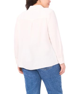 Plus Size Button-Down Flower Applique Blouse