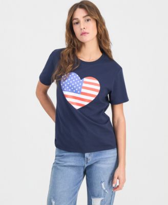 Juniors' Heart Flag Graphic Print T-Shirt