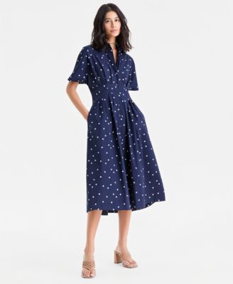 Women's Pleated Waist Midi Shirtdress