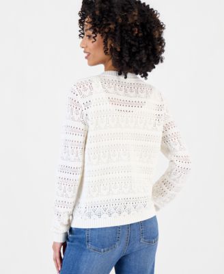 Petite Cotton Pointelle Cardigan Sweater