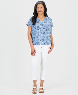 Petite Cotton V-Neck Short-Sleeve Top