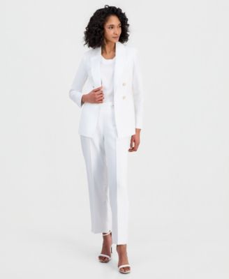 Women's Linen-Blend Notched-Collar Open-Front Blazer & Wide-Leg Pants