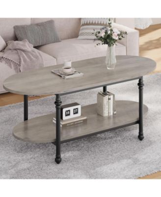 Oval Coffee  Table Unique Tea Table 472" Cocktail Table Low Storage Coffee Table 2 Tier Vintage Center Table for Living Room