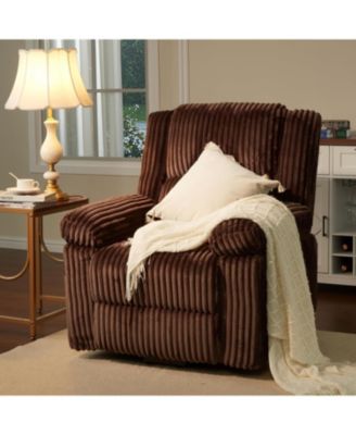 Corduroy Recliner Chair, Manual Recliner Sofa with Handle, Pillow Top Arms, Thick Padding, Side Pocket, 330Lbs Capacity