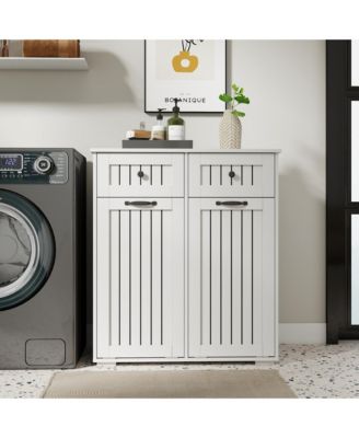 Laundry Hamper Cabinet - Tilt Out Bathroom Storage Unit with 2 Removable Baskets, 2 Drawers for Easy Sorting & Storage