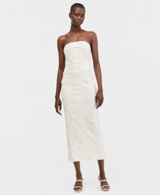 knee length dresses for ladies Jane Summers Strapless Flattering White Lace Midi Wedding Rehearsal Bridal Dress 10 / White , Female , Adult main image 0