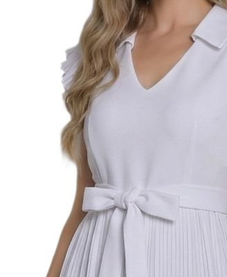 Women's Pliss&eacute; Pleated Short-Sleeve Dress