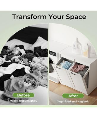 Laundry Hamper Cabinet - Pull-Out Bathroom Storage Unit with 2 Removable Liner Bag for Easy Sorting & Storage, Perfect for Small Spaces