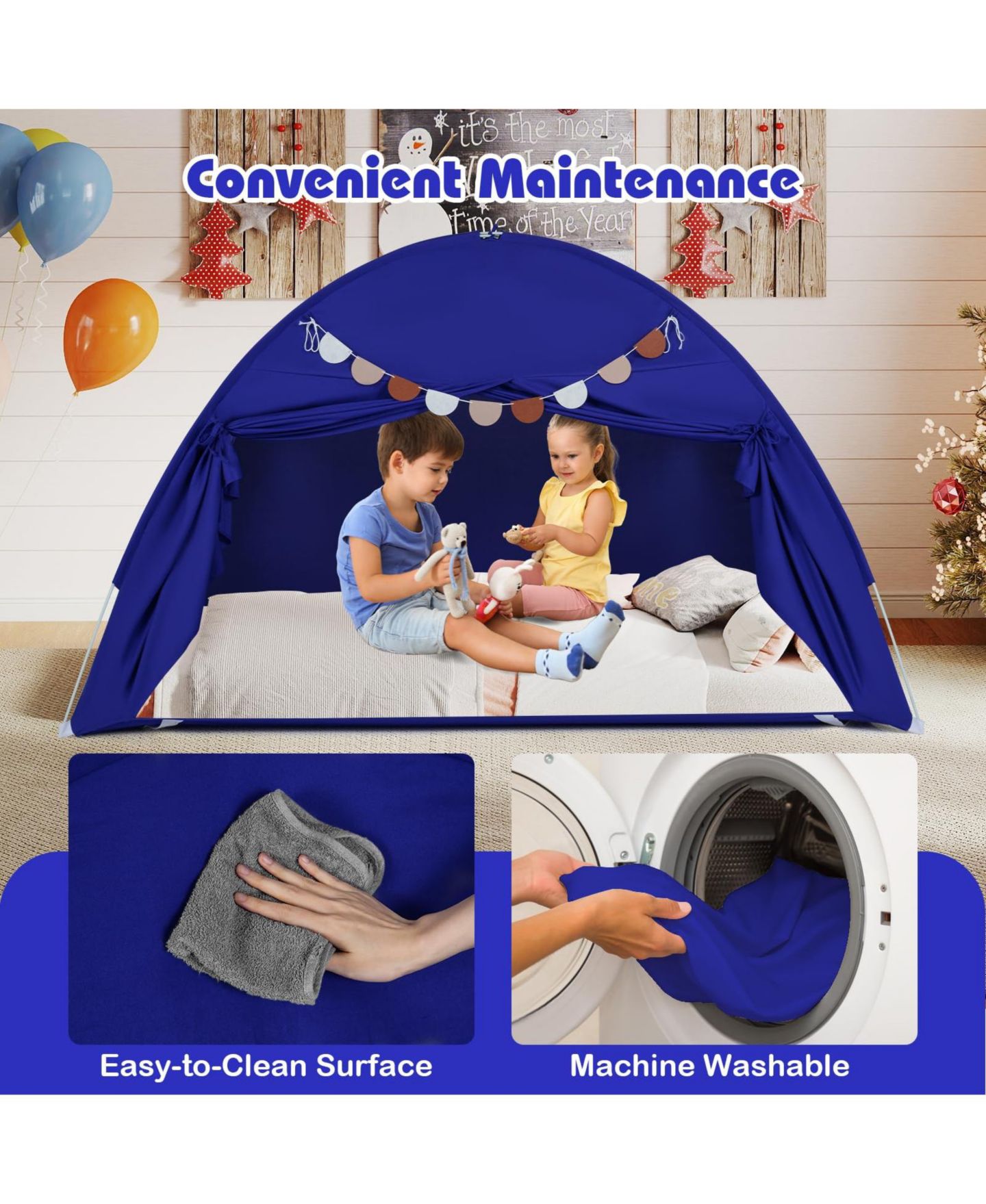 Детская игрушка Mecale Twin Size Indoor Bed Canopy Tent with 2 Windows, Ages 3+, цвет: Синий — фото 4