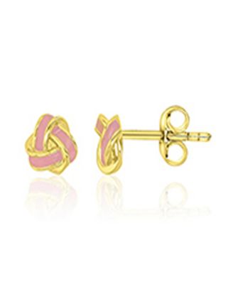 Pink Enamel Knot Stud Earrings in 14k Yellow Gold Over Sterling Silver