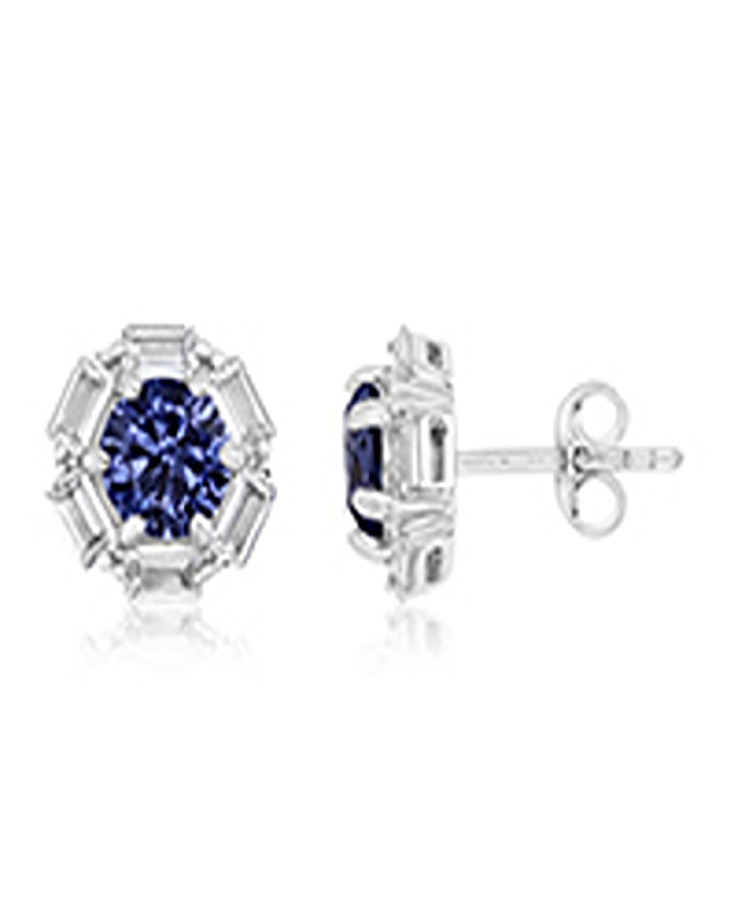 Polished Tanzanite Colored Cubic Zirconia Stud Earrings in 14k Yellow Gold Over Sterling Silver