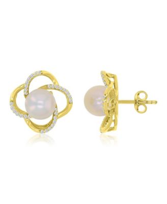 Imitation Pearl Stud Earrings in 14k Yellow Gold Over Sterling Silver