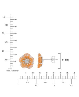 Diamond & Pink Imitation Pearl Flower Stud Earrings in Rhodium Over Sterling Silver