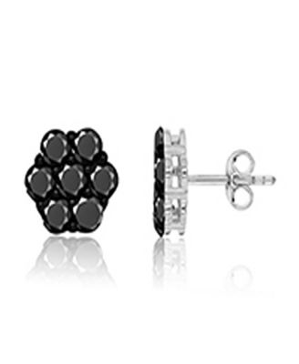 Black Spinel Flower Stud Earrings in Black Rhodium Over Sterling Silver