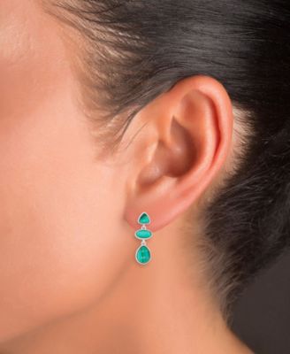 Malachite Three Shapes Dangling Earrings in Rhodium Over Sterling Silver