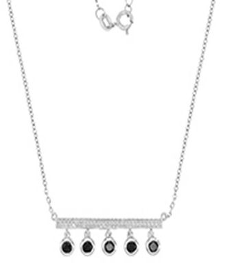 Created White Sapphire and Onyx Bezel Station Necklace in Rhodium Over Sterling Silver