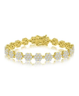 Cubic Zirconia Flower Tennis Bracelet in 14k Yellow Gold Over Sterling Silver