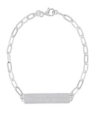 Cubic Zirconia Pave ID Bracelet in Rhodium Over Sterling Silver