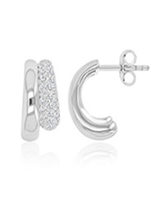 Cubic Zirconia Double C Hoop Earrings in Rhodium Over Sterling Silver